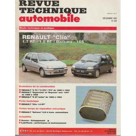 Revue Technique 1992 CLIO De Renault