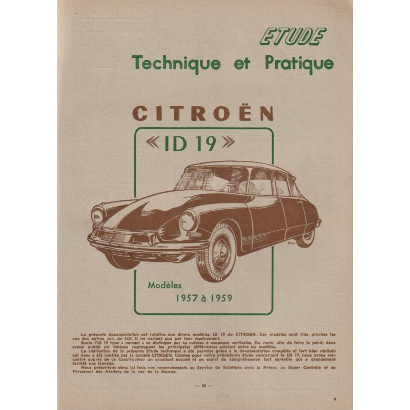 Etudes et documentation de la Revue Technique Automobile : Citroën D  Spécial, D Super