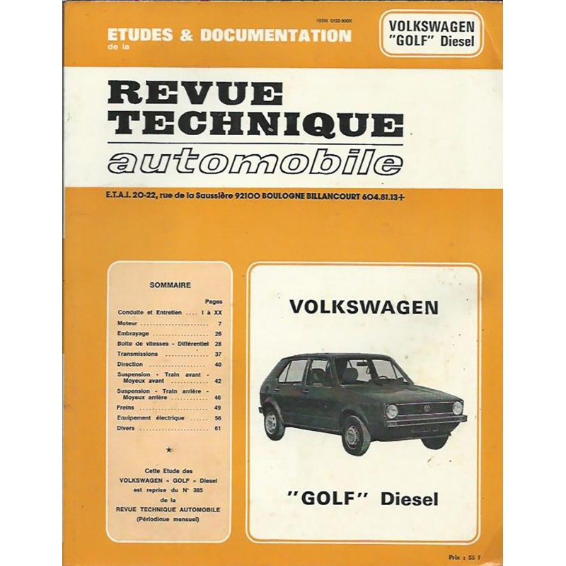 Revue Technique Diesel 1981 GOLF I ( 7483 ) de Volkswagen